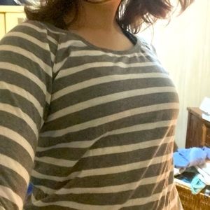 striped grey and white long sleeve shirt